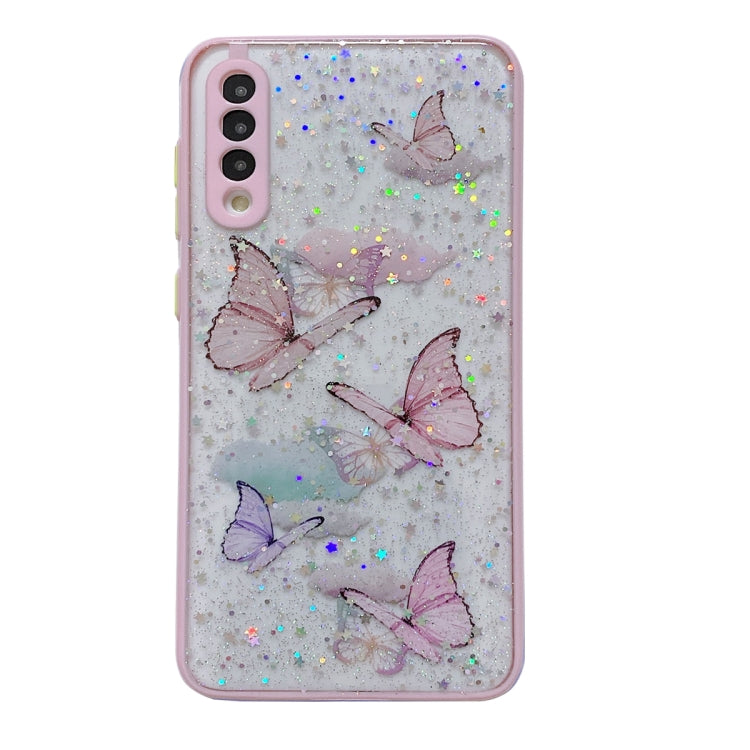 For Samsung Galaxy S22 5G Color Butterfly Glitter Epoxy TPU Phone Case(Pink) - Galaxy S22 5G Cases by PMC TechLife | Online Shopping South Africa | PMC TechLife