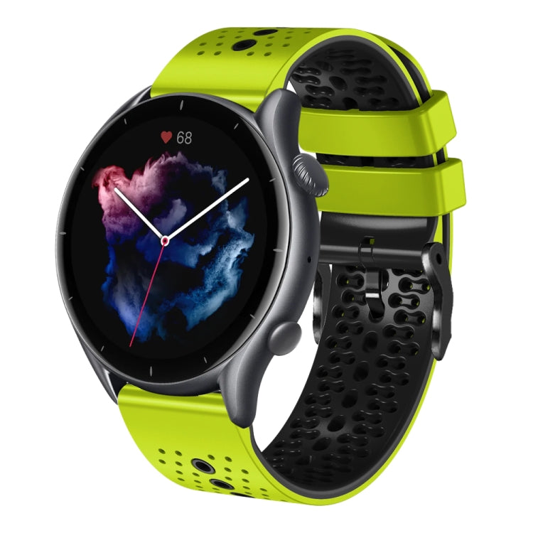 For Amazfit GTR 3 Pro 22mm Perforated Two-Color Silicone Watch Band(Lime+Black) - free shipping - PMC TechLife - Order now!