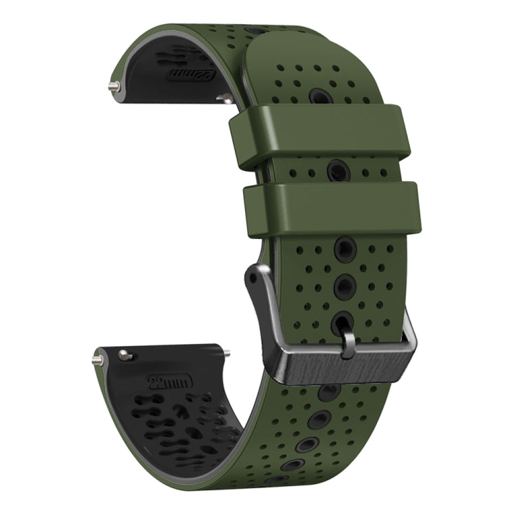 For Amazfit 3 22mm Perforated Two-Color Silicone Watch Band(Army Green+Black) - free shipping - PMC TechLife - Order now!