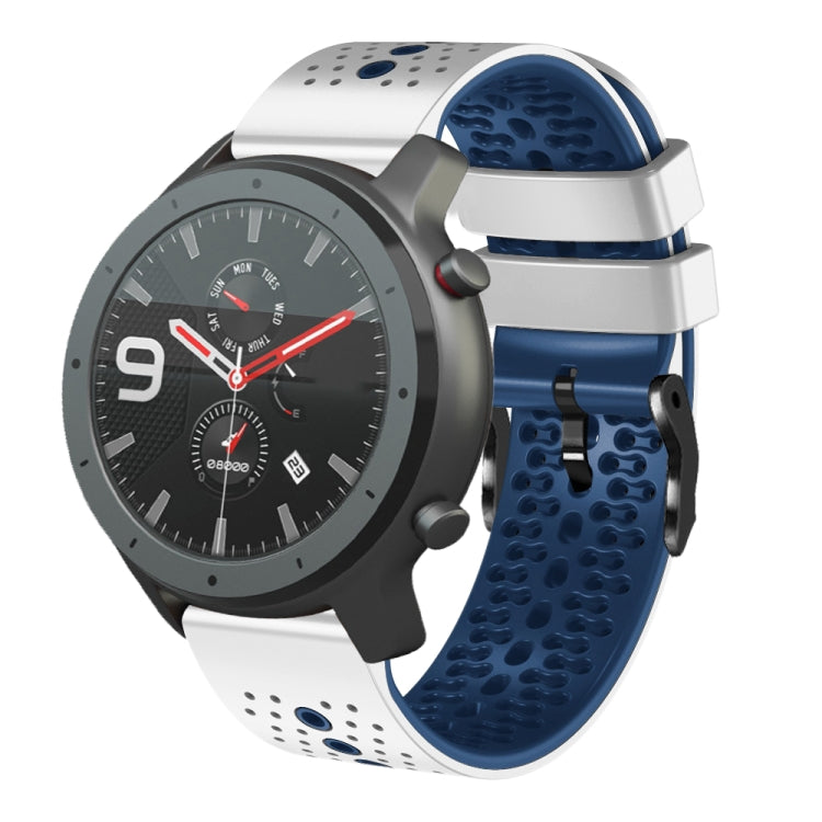 For Amazfit GTR 47mm 22mm Perforated Two-Color Silicone Watch Band(White+Blue) - free shipping - PMC TechLife - Order now!