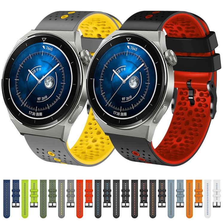For Huawei Watch GT3 Pro 46mm 22mm Perforated Two-Color Silicone Watch Band(Black+Grey) - free shipping - PMC TechLife - Order now!