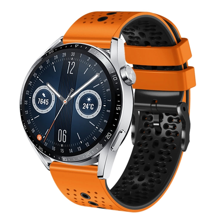 For Huawei Watch GT3 46mm 22mm Perforated Two-Color Silicone Watch Band(Orange+Black) - free shipping - PMC TechLife - Order now!