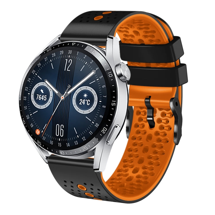 For Huawei Watch GT3 46mm 22mm Perforated Two-Color Silicone Watch Band(Black+Orange) - free shipping - PMC TechLife - Order now!