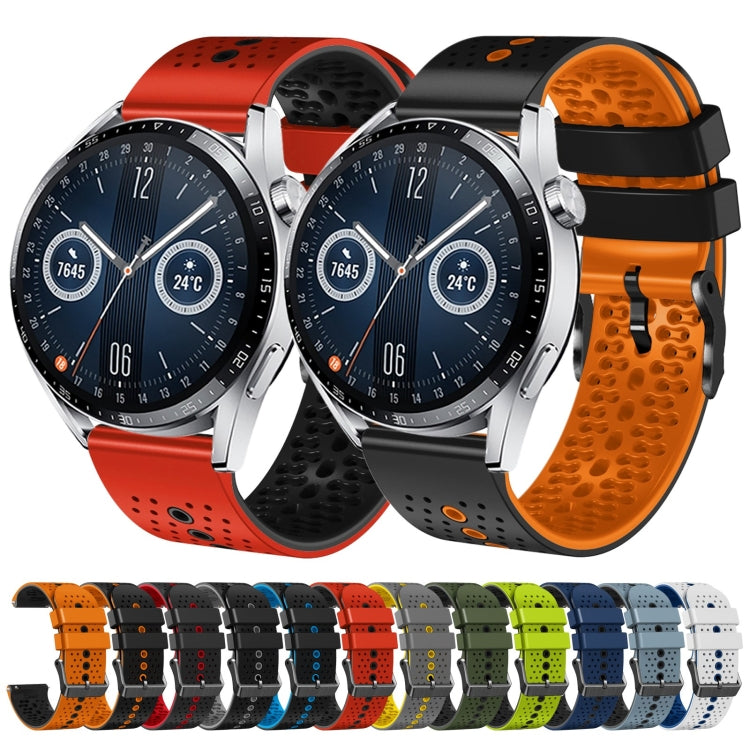 For Huawei Watch GT3 46mm 22mm Perforated Two-Color Silicone Watch Band(Black+Blue) - free shipping - PMC TechLife - Order now!