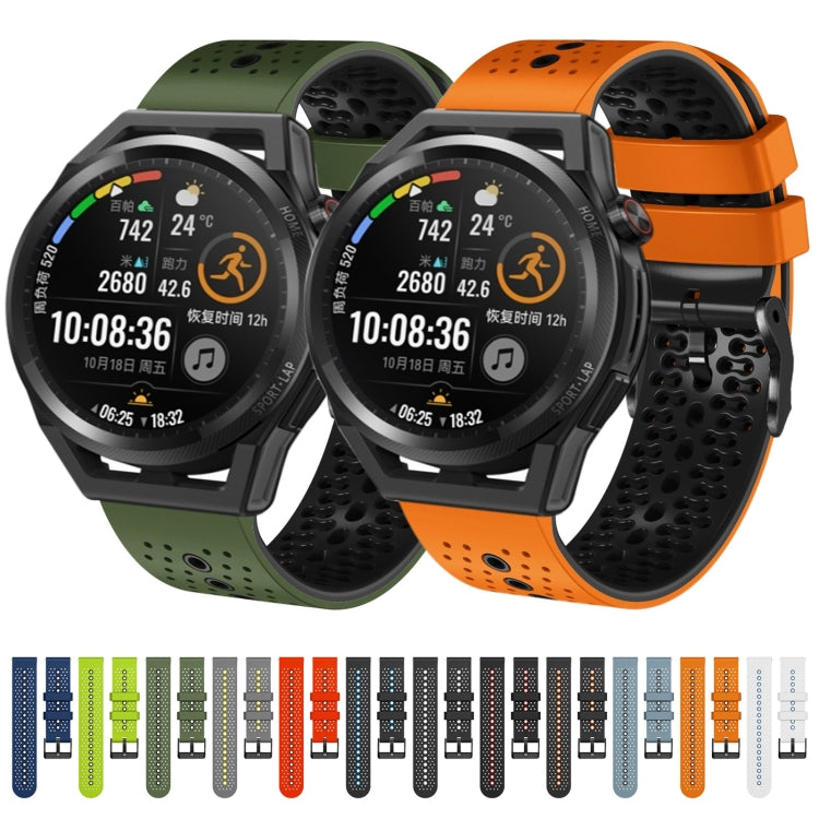 For Huawei Watch GT Runner 22mm Perforated Two-Color Silicone Watch Band(Black+Orange) - free shipping - PMC TechLife - Order now!