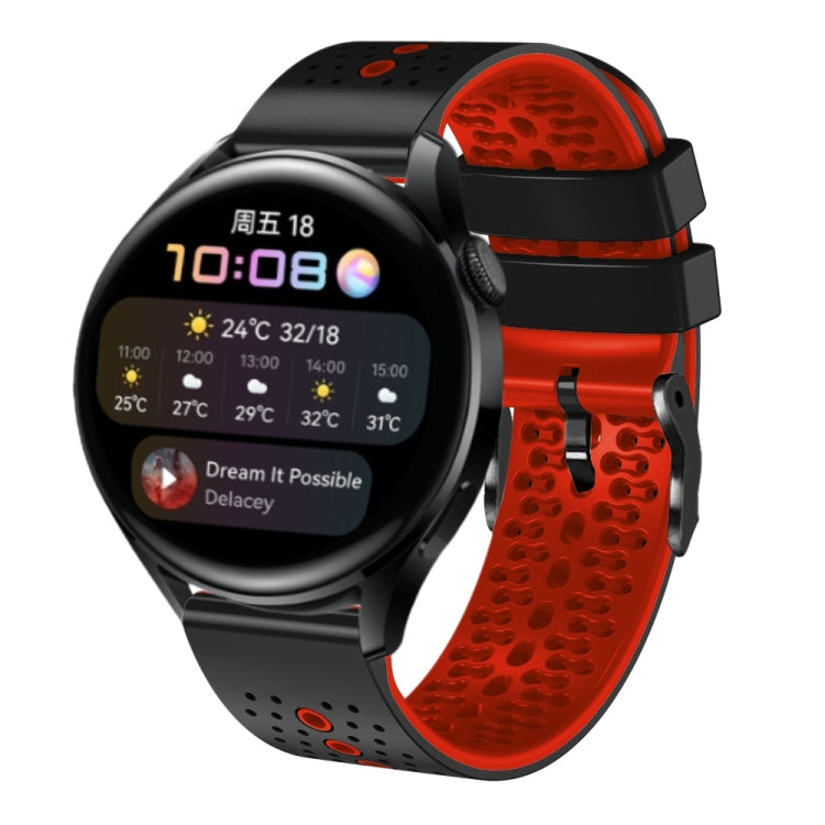 For Huawei Watch 3 22mm Perforated Two-Color Silicone Watch Band(Black+Red) - free shipping - PMC TechLife - Order now!