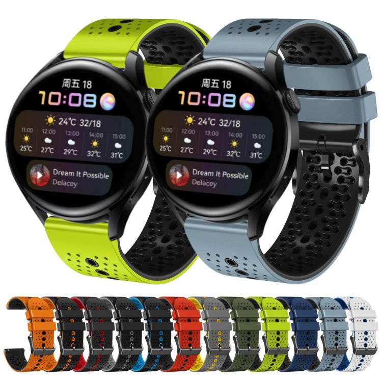For Huawei Watch 3 22mm Perforated Two-Color Silicone Watch Band(Black+Orange) - free shipping - PMC TechLife - Order now!