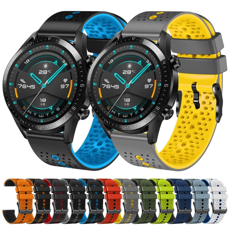 For Huawei GT2 46mm 22mm Perforated Two-Color Silicone Watch Band(Blue+Grey) - free shipping - PMC TechLife - Order now!