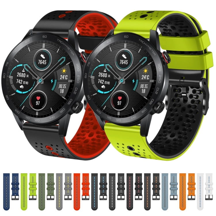 For Honor Magic Watch 2 46mm 22mm Perforated Two-Color Silicone Watch Band(Army Green+Black) - free shipping - PMC TechLife - Order now!