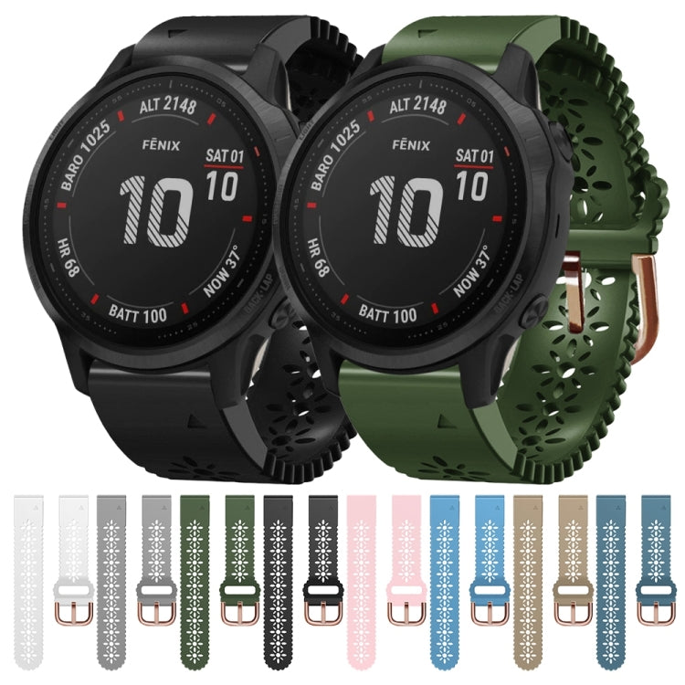 Compatible with Garmin Fenix 6S Pro 20mm Lady's Silicone Watch Band With Lace Punch(Khaki) - Watch Bands by PMC TechLife | Online Shopping South Africa | PMC TechLife | Buy Now Pay Later Mobicred
