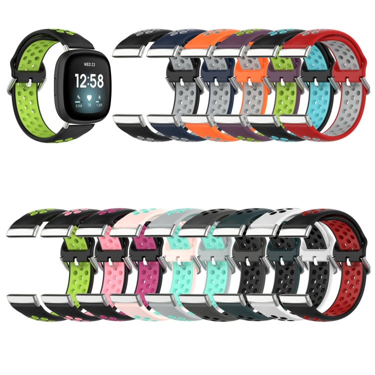 For Fitbit Versa 4 Two-Color Perforated Breathable Silicone Watch Band(Black+Rose Red) - free shipping - PMC TechLife - Order now!