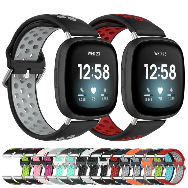 For Fitbit Versa 4 Two-Color Perforated Breathable Silicone Watch Band(Black+Black) - free shipping - PMC TechLife - Order now!