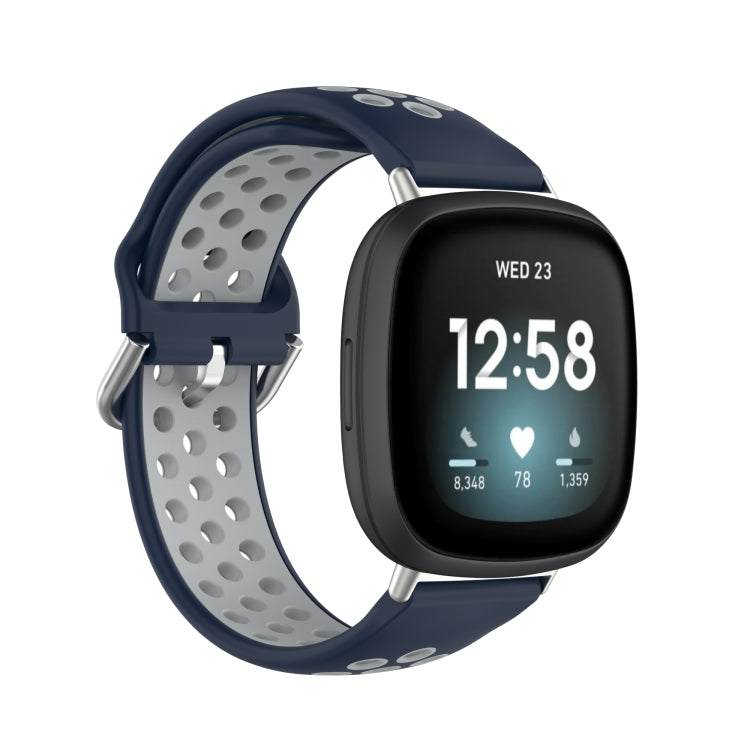 For Fitbit Versa 3 Two-Color Perforated Breathable Silicone Watch Band(Dark Blue+Grey) - free shipping - PMC TechLife - Order now!