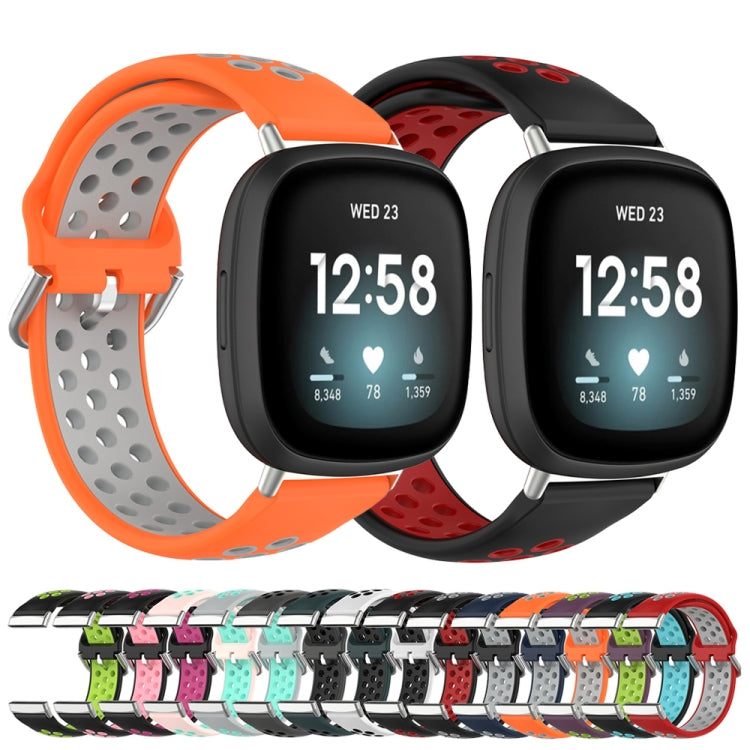 For Fitbit Versa 3 Two-Color Perforated Breathable Silicone Watch Band(Grey+Teal) - free shipping - PMC TechLife - Order now!