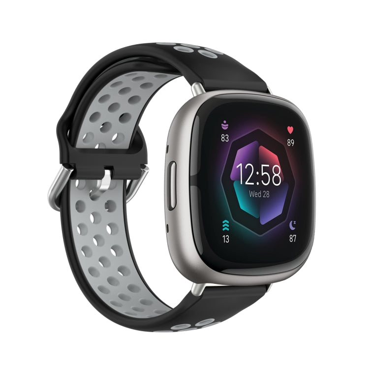 For Fitbit Sense 2 Two-Color Perforated Breathable Silicone Watch Band(Black+Grey) - free shipping - PMC TechLife - Order now!