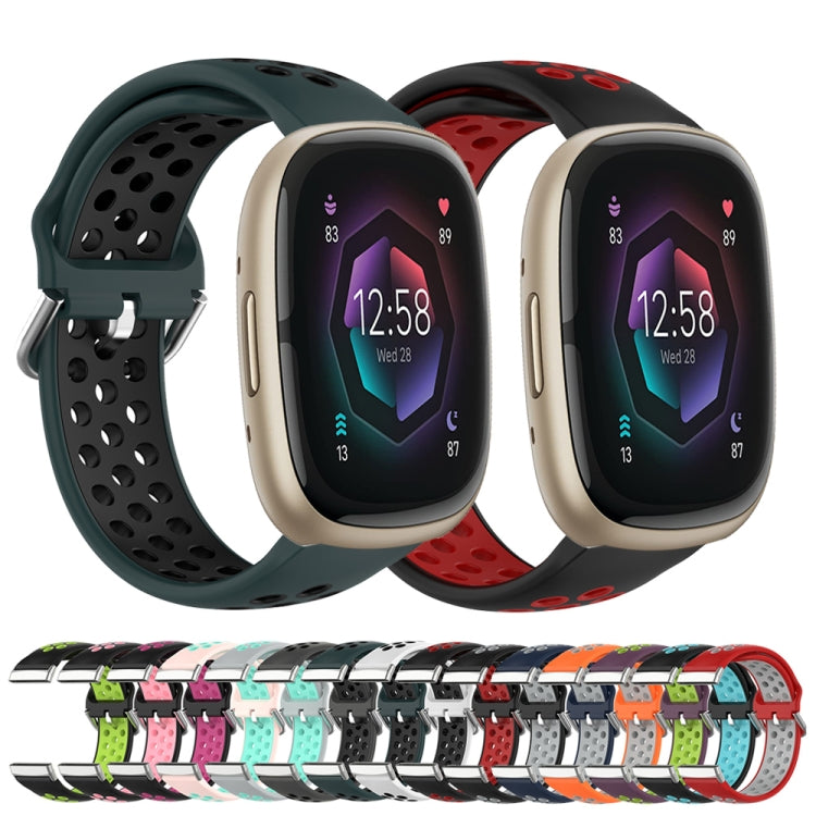 For Fitbit Sense 2 Two-Color Perforated Breathable Silicone Watch Band(Black+Black) - Watch Bands by PMC TechLife | Online Shopping South Africa | PMC TechLife | Buy Now Pay Later Mobicred
