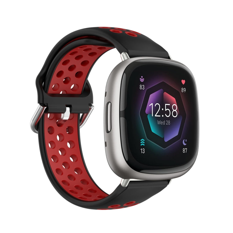 For Fitbit Sense Two-Color Perforated Breathable Silicone Watch Band(Black+Red) - free shipping - PMC TechLife - Order now!