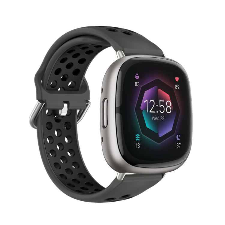 For Fitbit Sense Two-Color Perforated Breathable Silicone Watch Band(Black+Black) - free shipping - PMC TechLife - Order now!