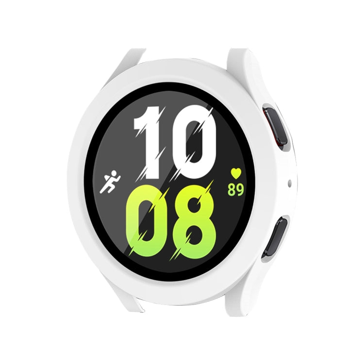 For Samsung Galaxy Watch4/5 44mm ENKAY Hat-Prince Waterproof Full Coverage PC Frame + 9H Tempered Glass Case(White) - Watch Cases by ENKAY | Online Shopping South Africa | PMC TechLife | Buy Now Pay Later Mobicred