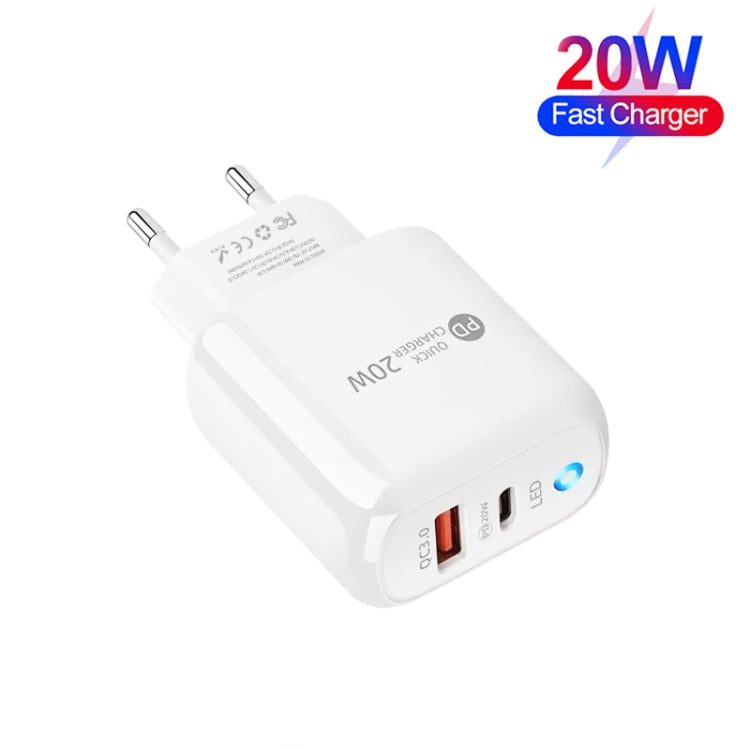 PD04 PD20W Type-C + QC18W USB Mobile Phone Charger with LED Indicator, EU Plug(White) - USB Charger by PMC TechLife | Online Shopping South Africa | PMC TechLife | Buy Now Pay Later Mobicred
