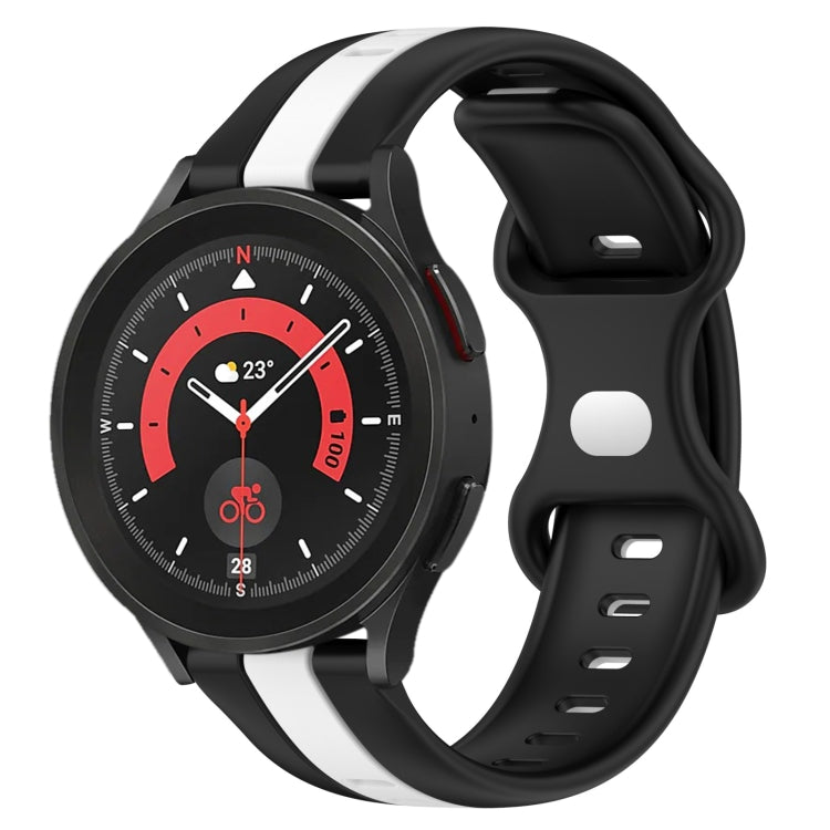For Samsung Galaxy Watch5 Pro 45mm 20mm Butterfly Buckle Two-Color Silicone Watch Band(Black+White) - free shipping - PMC TechLife - Order now!