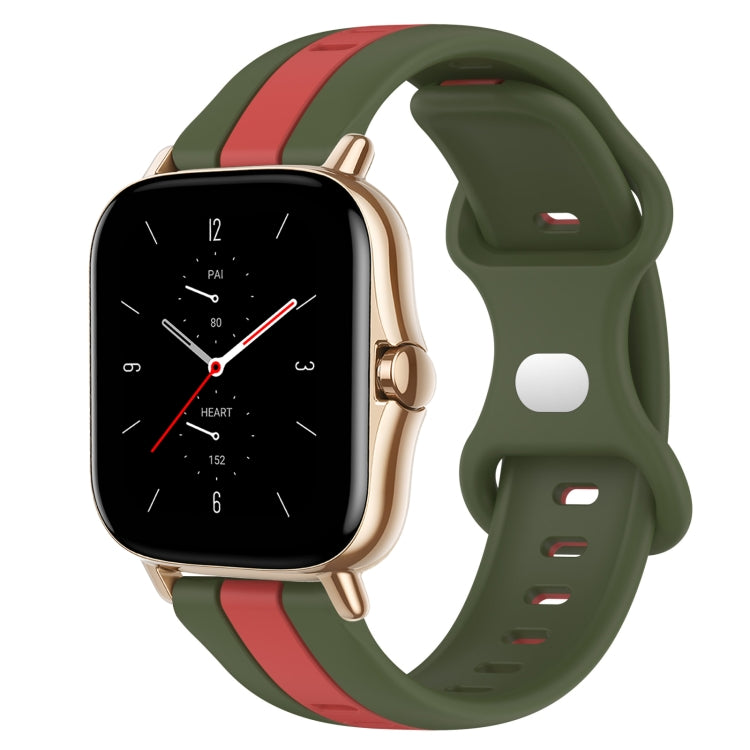 For Amazfit GTS 2 20mm Butterfly Buckle Two-Color Silicone Watch Band(Red+Army Green) - free shipping - PMC TechLife - Order now!