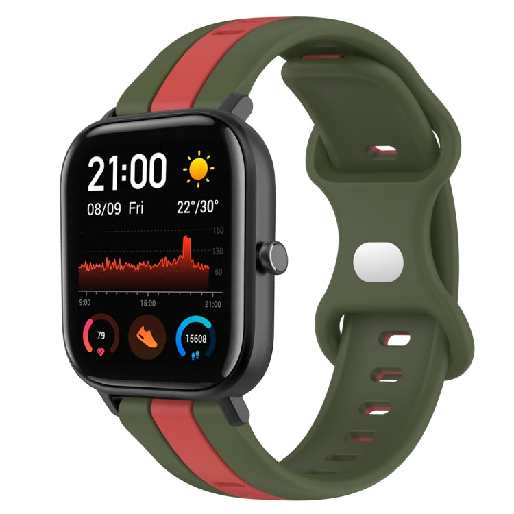For Amazfit GTS 20mm Butterfly Buckle Two-Color Silicone Watch Band(Red+Army Green) - free shipping - PMC TechLife - Order now!