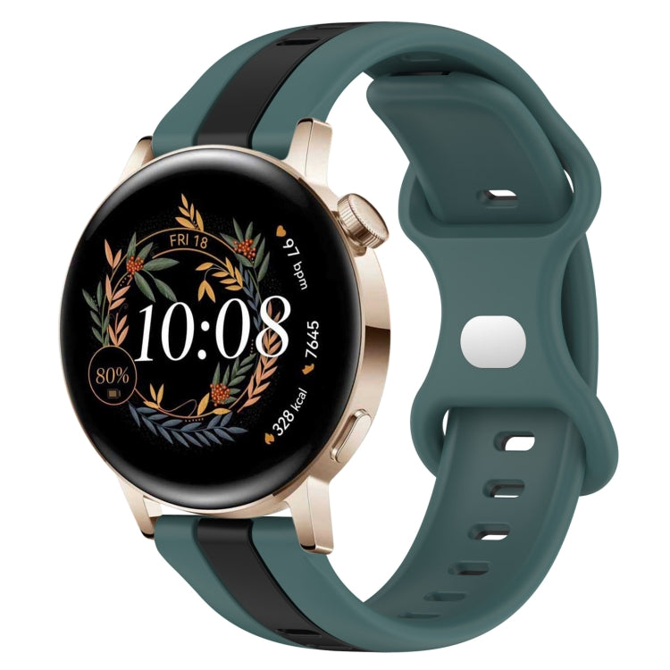 For Huawei Watch GT3 42mm 20mm Butterfly Buckle Two-Color Silicone Watch Band(Green+Black) - free shipping - PMC TechLife - Order now!