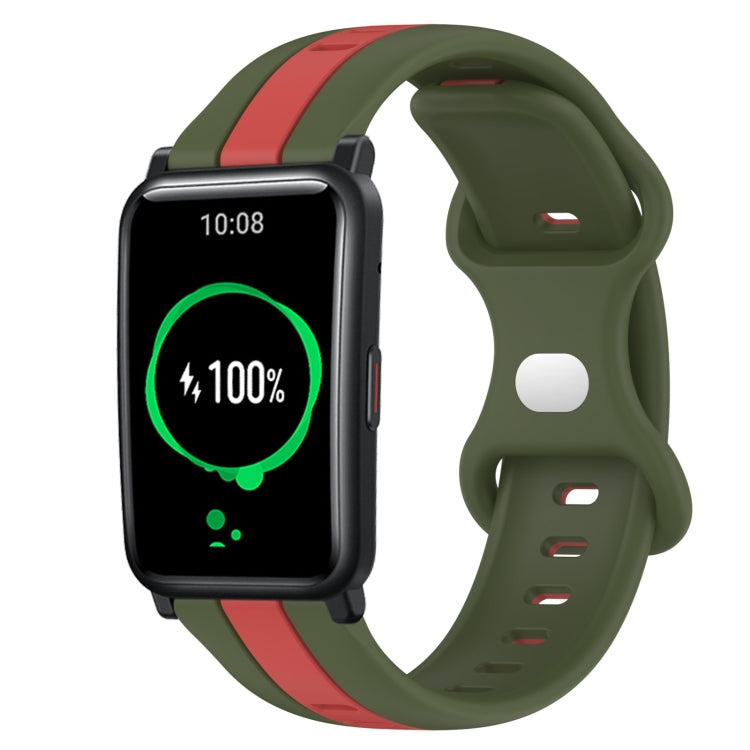 For Honor Watch ES 20mm Butterfly Buckle Two-Color Silicone Watch Band(Red+Army Green) - free shipping - PMC TechLife - Order now!