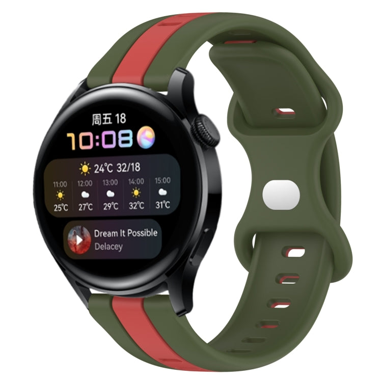 For Huawei Watch 3 20mm Butterfly Buckle Two-Color Silicone Watch Band(Red+Army Green) - free shipping - PMC TechLife - Order now!
