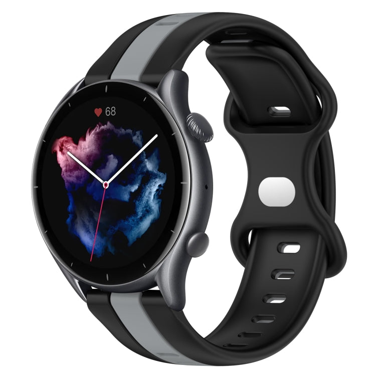 For Amazfit GTR 3 22mm Butterfly Buckle Two-Color Silicone Watch Band(Black+Grey) - free shipping - PMC TechLife - Order now!