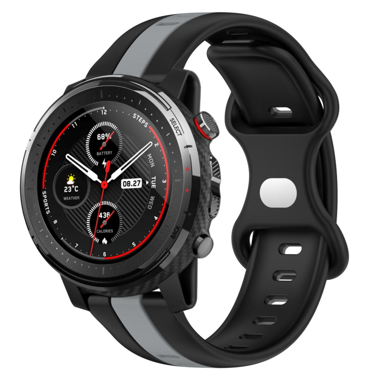 For Amazfit 3 22mm Butterfly Buckle Two-Color Silicone Watch Band(Black+Grey) - free shipping - PMC TechLife - Order now!
