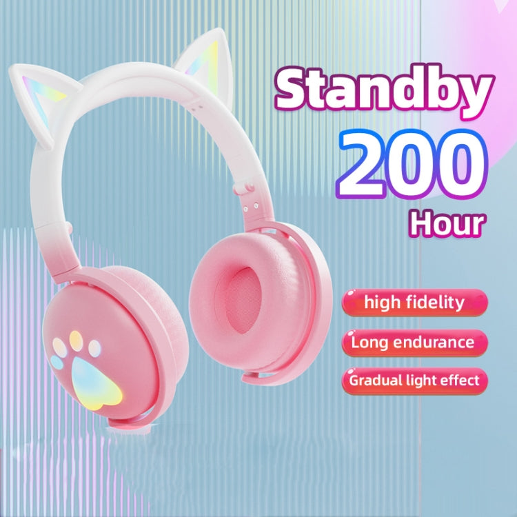 KE28 RGB Cute Cat Ears Bluetooth Wireless Music Headset with Detachable Mic(Pink+Blue) - Headset & Headphone by PMC TechLife | Online Shopping South Africa | PMC TechLife