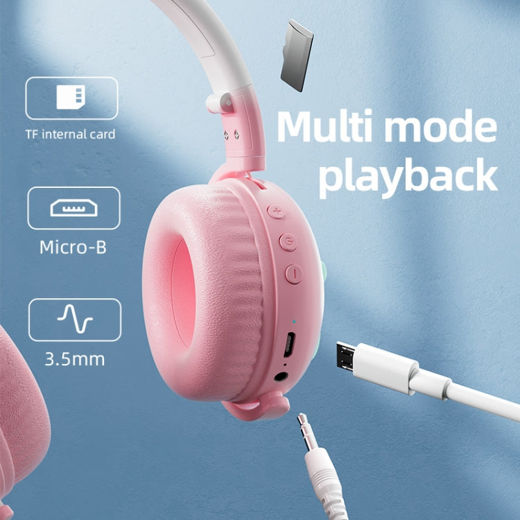 KE28 RGB Cute Cat Ears Bluetooth Wireless Music Headset with Detachable Mic(Pink+Blue) - Headset & Headphone by PMC TechLife | Online Shopping South Africa | PMC TechLife