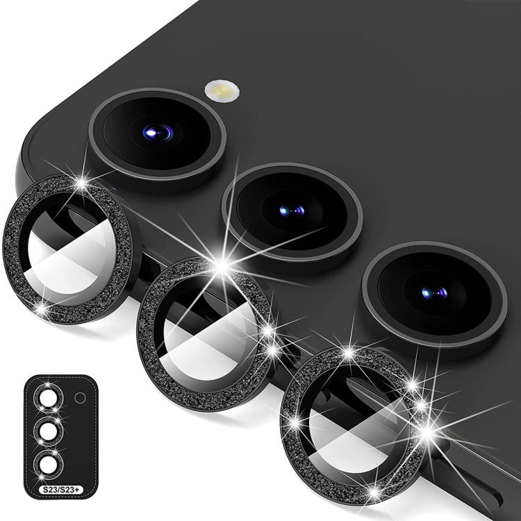 For Samsung Galaxy S23 5G / S23+ 5G ENKAY 9H Rear Camera Lens Glitter Aluminium Alloy Ring Tempered Glass Film(Black) - Galaxy S23+ 5G Tempered Glass by ENKAY | Online Shopping South Africa | PMC TechLife | Buy Now Pay Later Mobicred