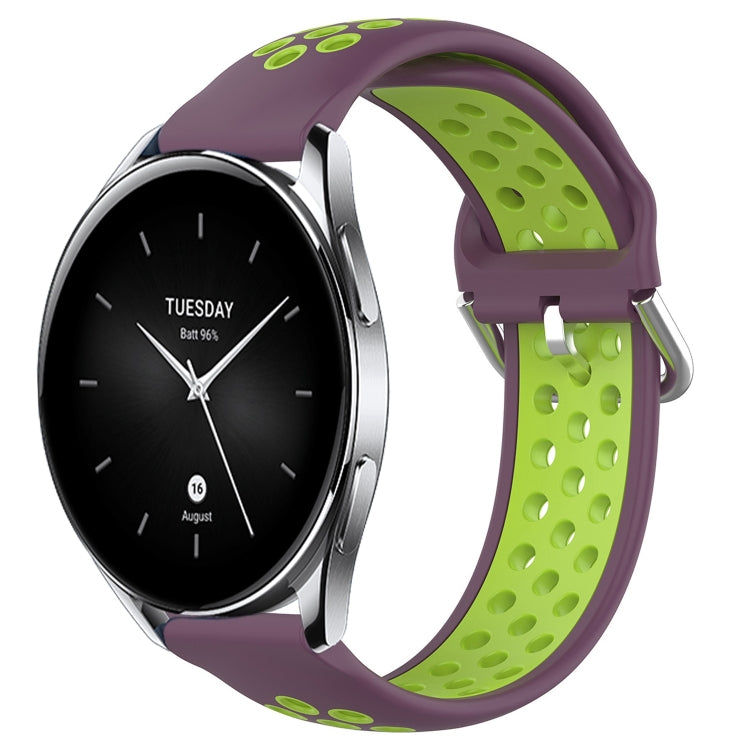 For Xiaomi Watch S2 46mm 22mm Perforated Breathable Sports Silicone Watch Band(Purple+Lime) - Smart Wear by PMC TechLife | Online Shopping South Africa | PMC TechLife