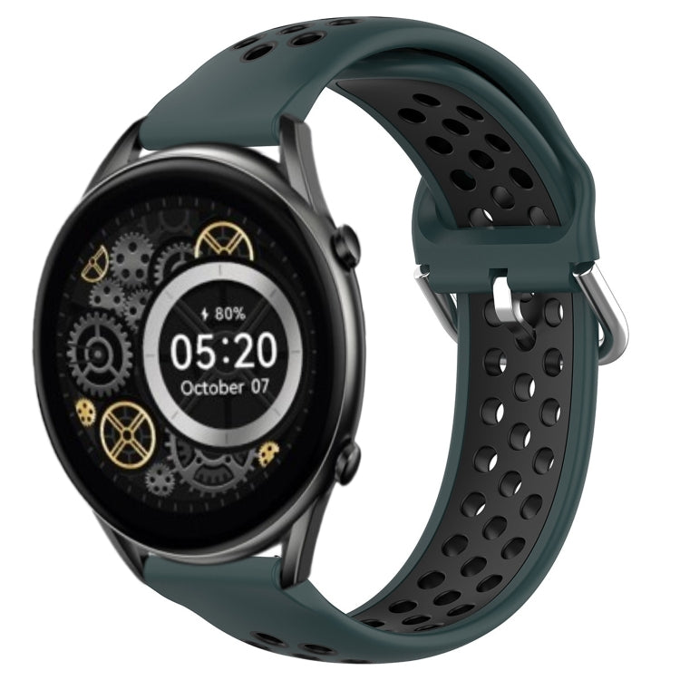 For Xiaomi Haylou RT2 LS10 22mm Perforated Breathable Sports Silicone Watch Band(Olive Green+Black) - Smart Wear by PMC TechLife | Online Shopping South Africa | PMC TechLife