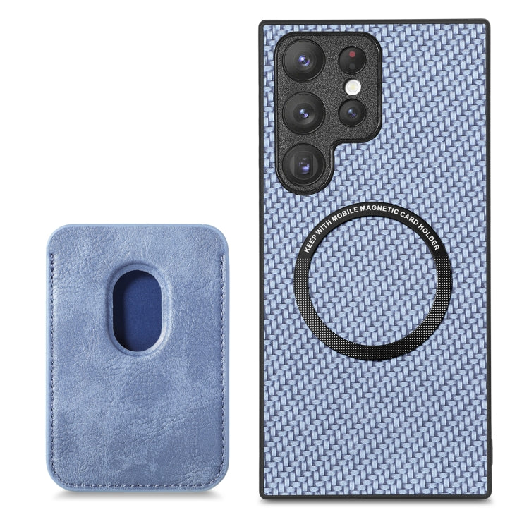 For Samsung Galaxy S22 5G Carbon Fiber Leather Card Magsafe Magnetic Phone Case(Blue) - Galaxy S22 5G Cases by PMC TechLife | Online Shopping South Africa | PMC TechLife