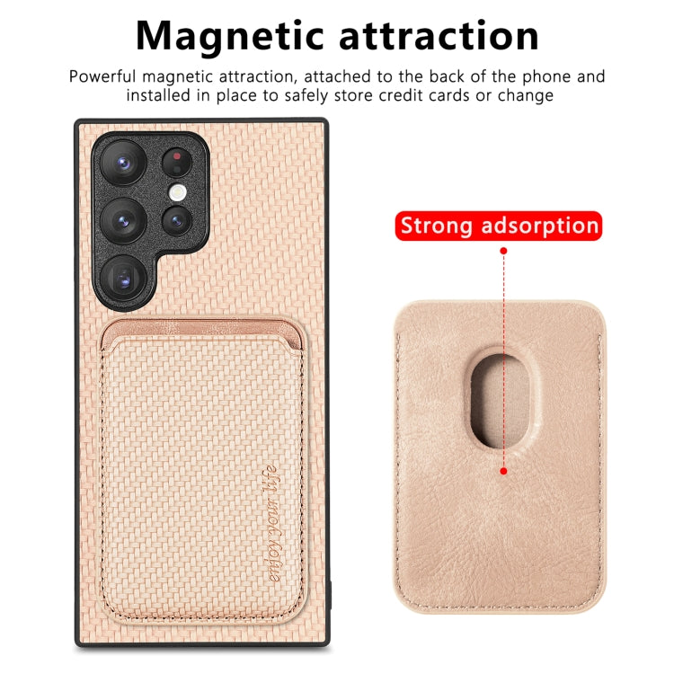 For Samsung Galaxy S22 5G Carbon Fiber Leather Card Magsafe Magnetic Phone Case(Khaki) - free shipping - PMC TechLife - Order now!