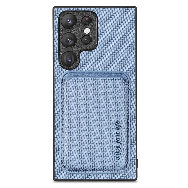 For Samsung Galaxy S22 Ultra 5G Carbon Fiber Leather Card Magsafe Magnetic Phone Case(Blue) - Galaxy S22 Ultra 5G Cases by PMC TechLife | Online Shopping South Africa | PMC TechLife