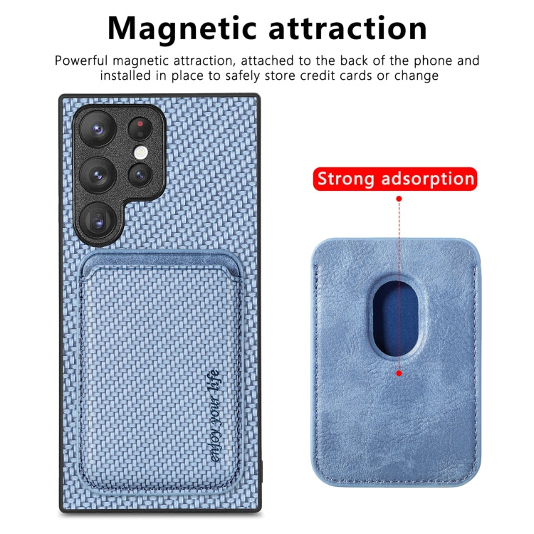 For Samsung Galaxy S22 Ultra 5G Carbon Fiber Leather Card Magsafe Magnetic Phone Case(Blue) - Galaxy S22 Ultra 5G Cases by PMC TechLife | Online Shopping South Africa | PMC TechLife