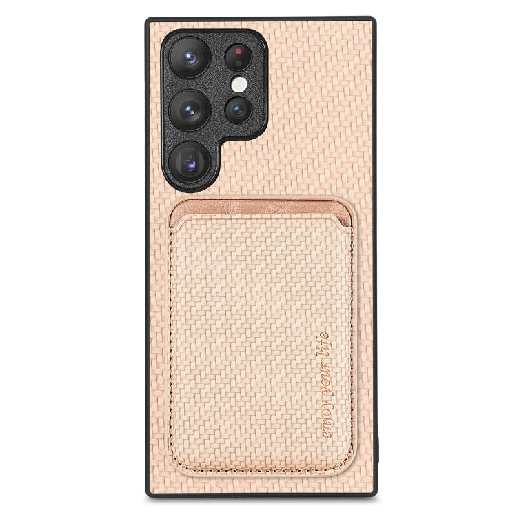 For Samsung Galaxy S22 Ultra 5G Carbon Fiber Leather Card Magsafe Magnetic Phone Case(Khaki) - free shipping - PMC TechLife - Order now!