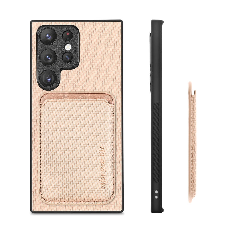 For Samsung Galaxy S22 Ultra 5G Carbon Fiber Leather Card Magsafe Magnetic Phone Case(Khaki) - free shipping - PMC TechLife - Order now!