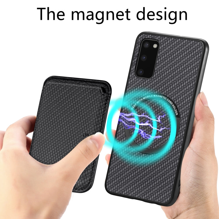For Samsung Galaxy S20 Carbon Fiber Leather Card Magsafe Magnetic Phone Case(Black) - Galaxy Phone Cases by PMC TechLife | Online Shopping South Africa | PMC TechLife