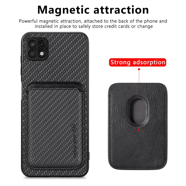 For Samsung Galaxy A22 5G Carbon Fiber Leather Card Magsafe Magnetic Phone Case(Black) - Galaxy Phone Cases by PMC TechLife | Online Shopping South Africa | PMC TechLife