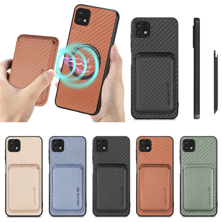 For Samsung Galaxy A22 5G Carbon Fiber Leather Card Magsafe Magnetic Phone Case(Black) - Galaxy Phone Cases by PMC TechLife | Online Shopping South Africa | PMC TechLife