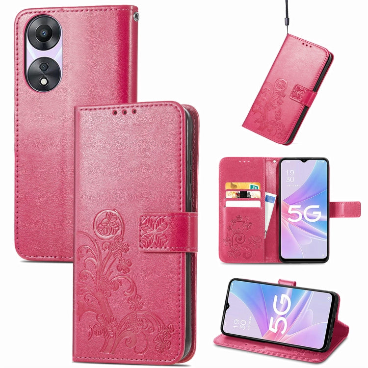 For OPPO A78 Four-leaf Clasp Embossed Buckle Leather Phone Case(Magenta) - OPPO Cases by PMC TechLife | Online Shopping South Africa | PMC TechLife | Buy Now Pay Later Mobicred