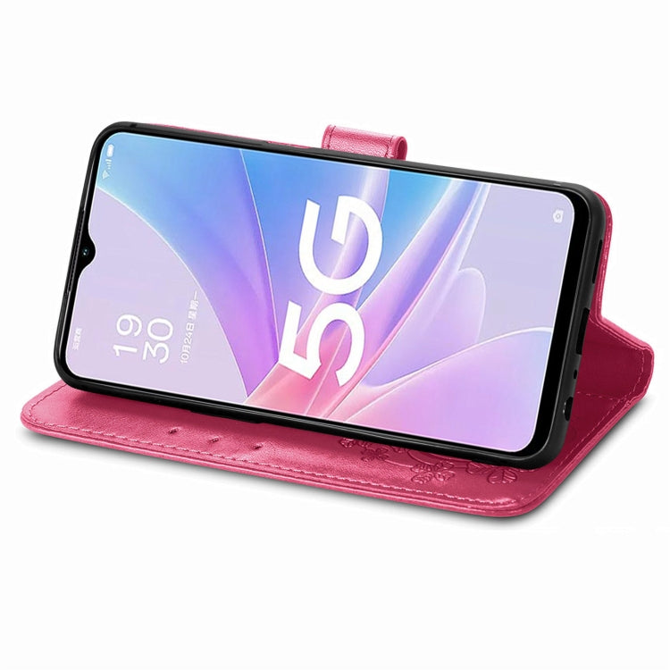 For OPPO A78 Four-leaf Clasp Embossed Buckle Leather Phone Case(Magenta) - OPPO Cases by PMC TechLife | Online Shopping South Africa | PMC TechLife | Buy Now Pay Later Mobicred