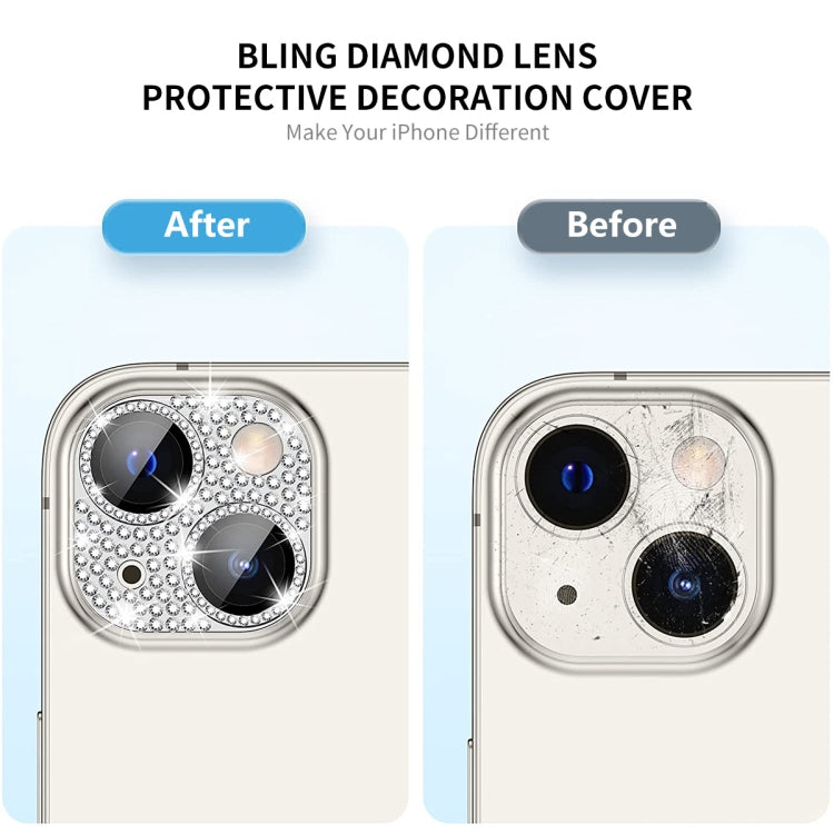 For iPhone 14 / 14 Plus ENKAY Hat-Prince Blink Diamond Camera Lens Aluminium Alloy Tempered Glass Film(Colorful) - iPhone 14 Tempered Glass by ENKAY | Online Shopping South Africa | PMC TechLife