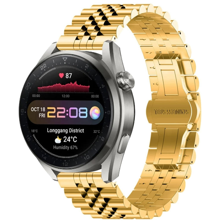 For Huawei Watch3 Pro New Five Bull Half Round Stainless Steel Watch Band + Strap Removal Tool(Gold) - Smart Wear by PMC TechLife | Online Shopping South Africa | PMC TechLife